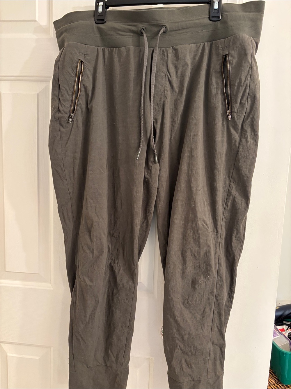 Athleta Olive Green Drawstring Zip Joggers